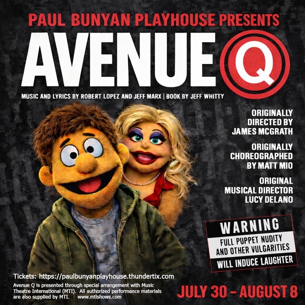 Avenue Q promo image with male and female puppets