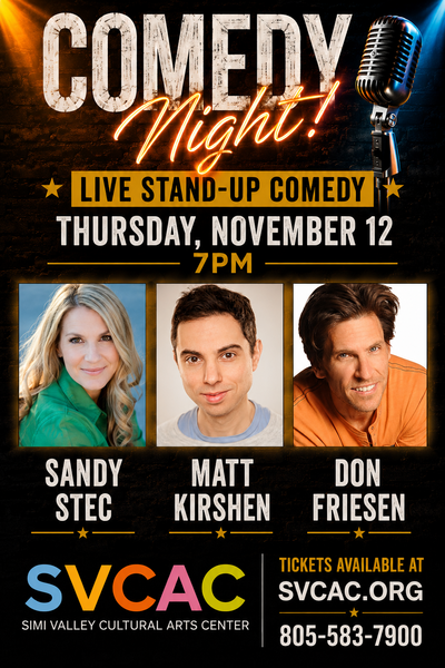Comedy Night! Thursday, November 12 at 7 PM featuring Sandy Stec, Matt Kirshen, and Don Frisen