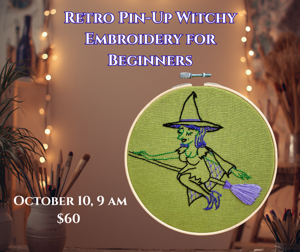 Retro Pin-Up Witch Embroidery