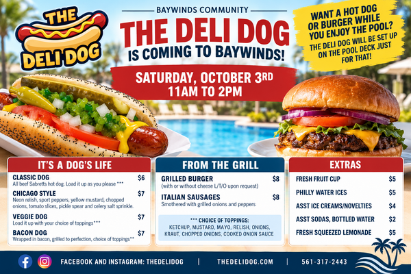 Deli Dog Hot Dog Cart on Pool Deck - 1st Saturday of Every Month!