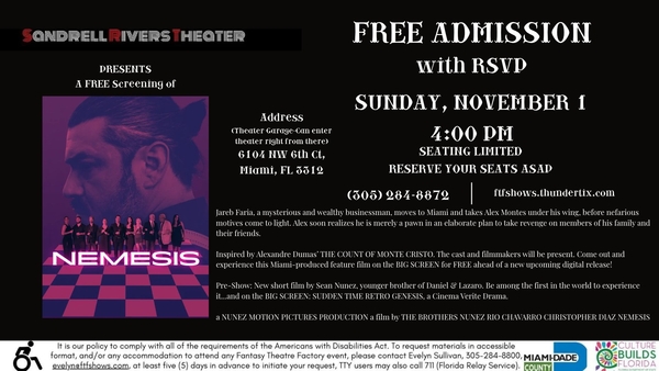 Sandrell Rivers Theater presents Miami-produced thriller film, NEMESIS