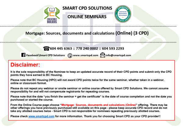 (Online) Mortgage: Sources, documents and calculations 