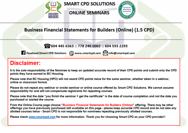 (Online) Business Financial Statements for Builders