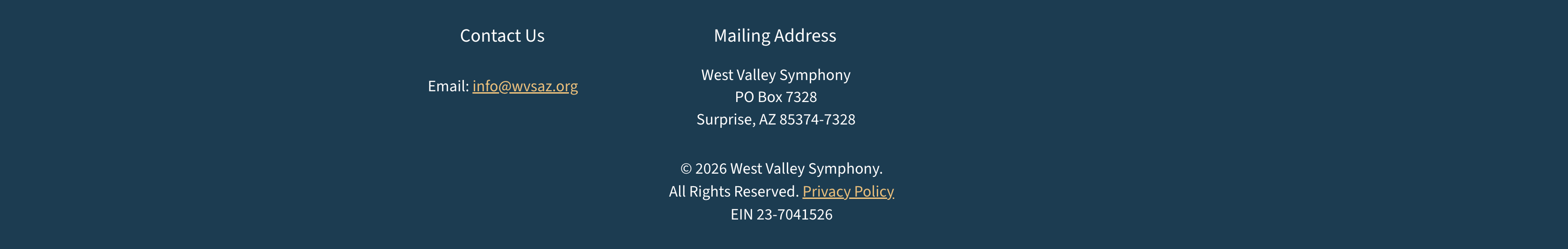 West Valley Symphony Association footer