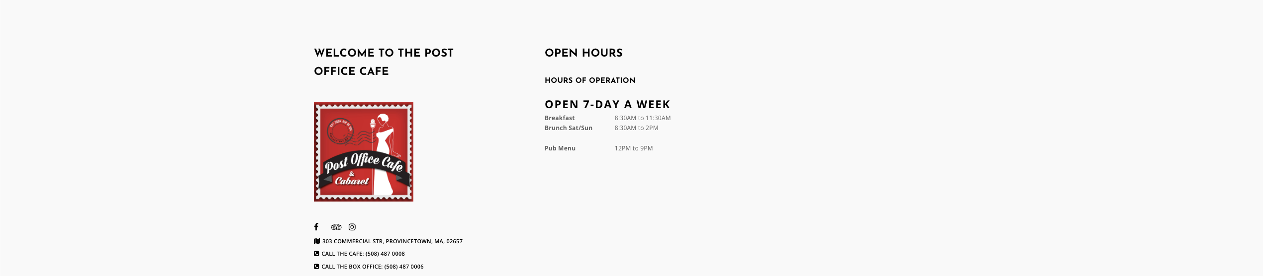 Post Office Cafe & Cabaret footer